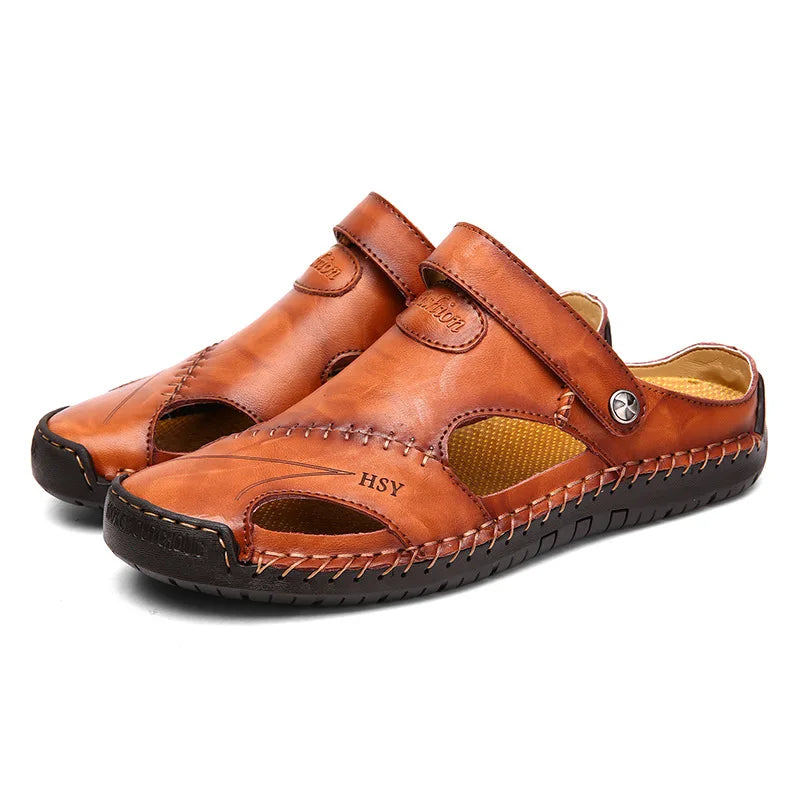 Men’s Premium Leather Sandals – Breathable Slip-On