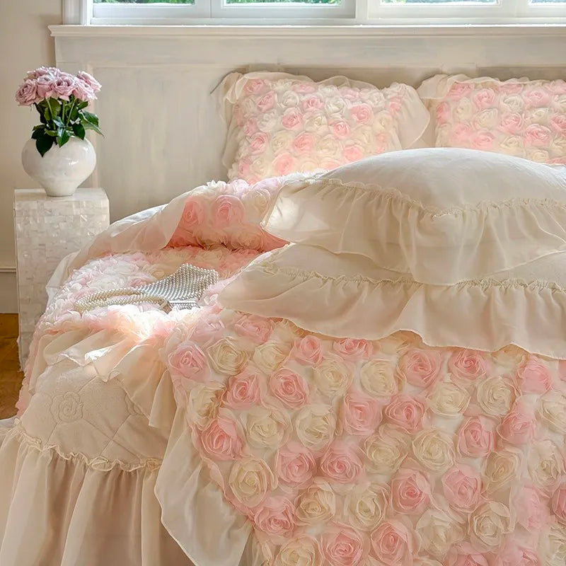 Luxurious  Velvet 3D Roses Bedding Set