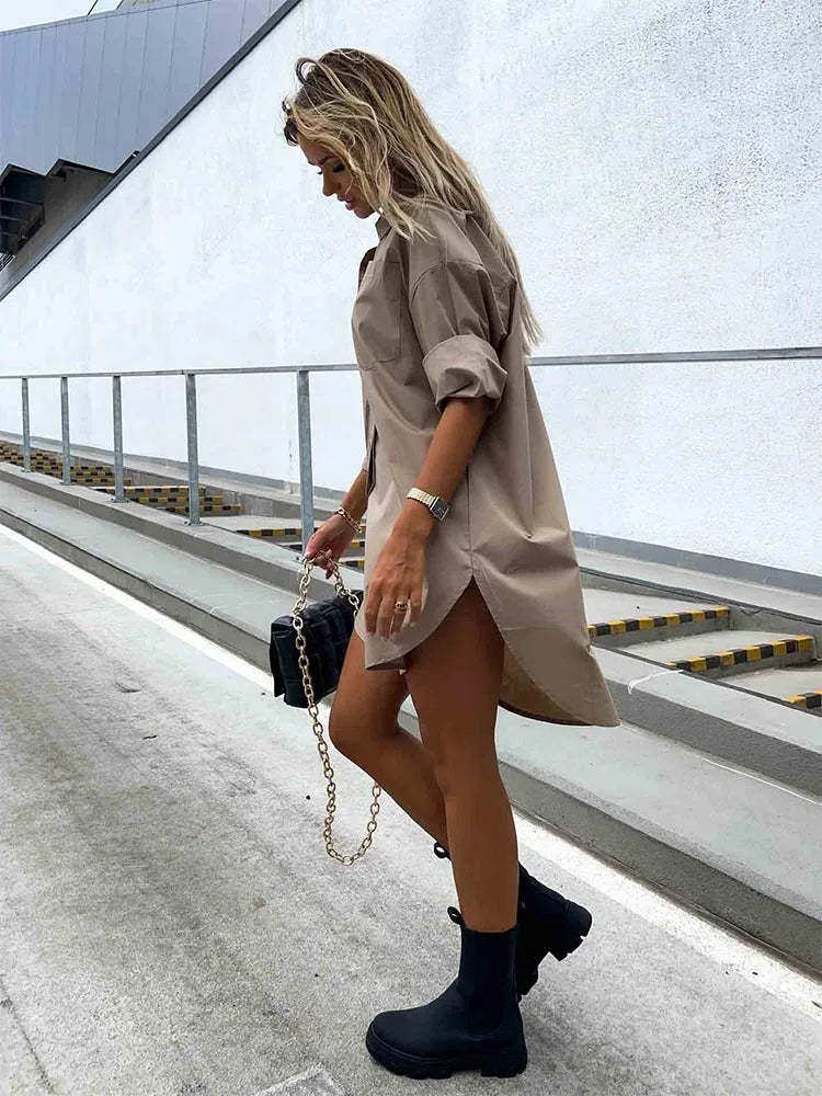 Women’s Solid Color Button Front Shirt Dress