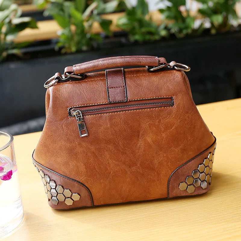 Rivet Leather Shoulder Handbag