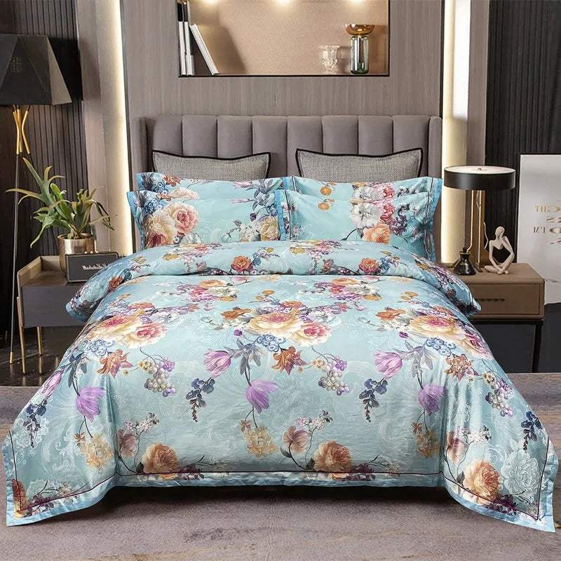  Vintage Chic Blooming Flowers Jacquard Bedding Set