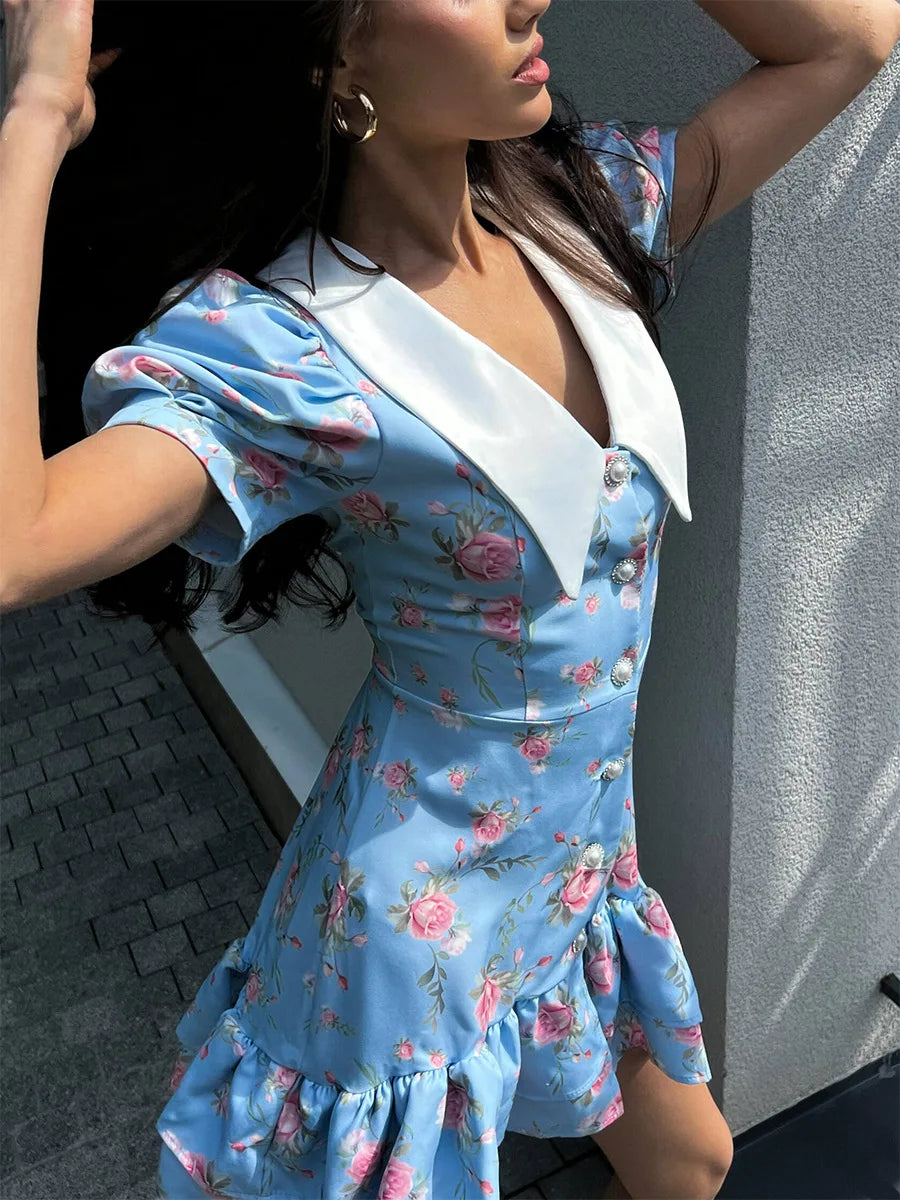 Women’s Floral Mini Dress Short Sleeve Lapel Style