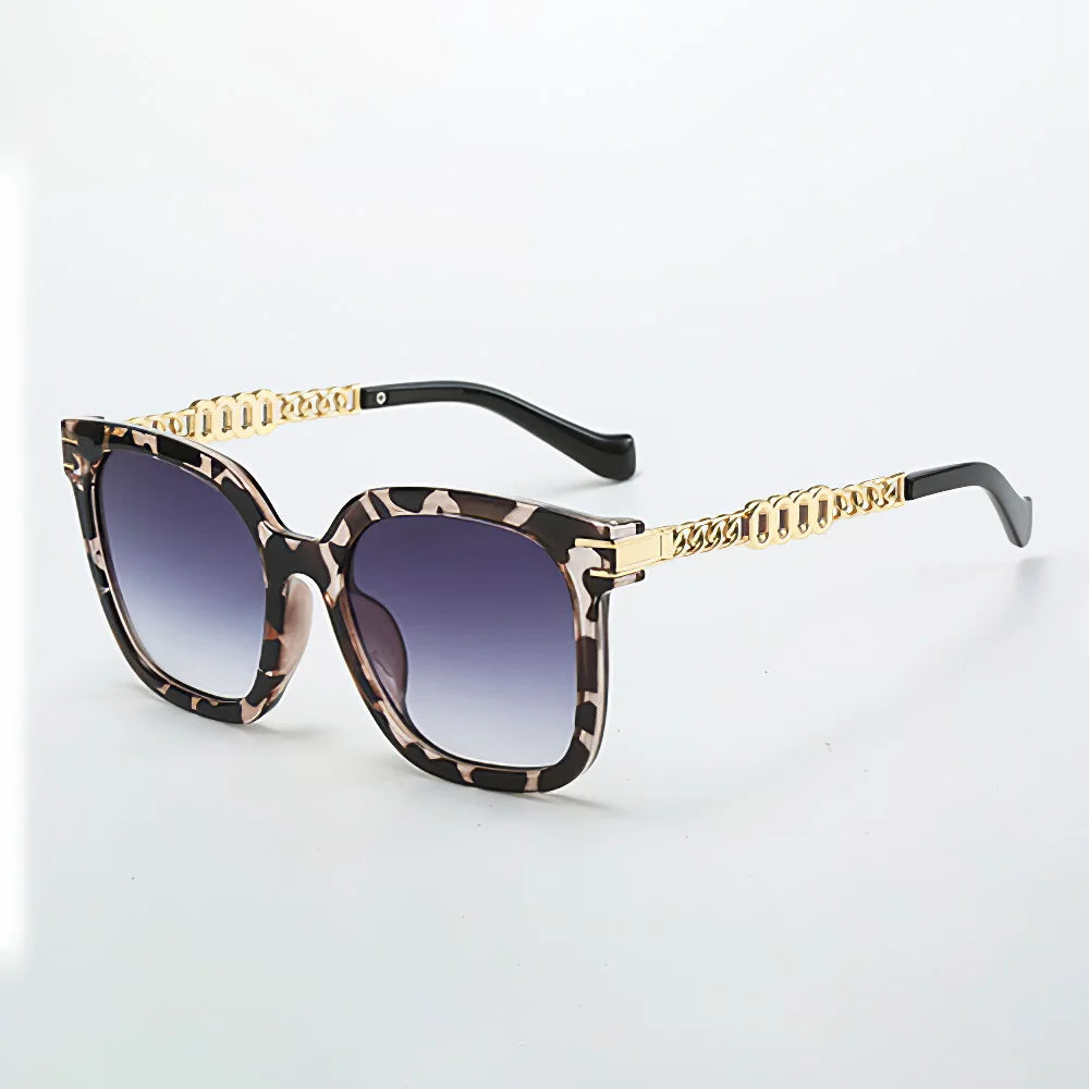 Vintage Golden Chain Embellished Black Square Sunglasses