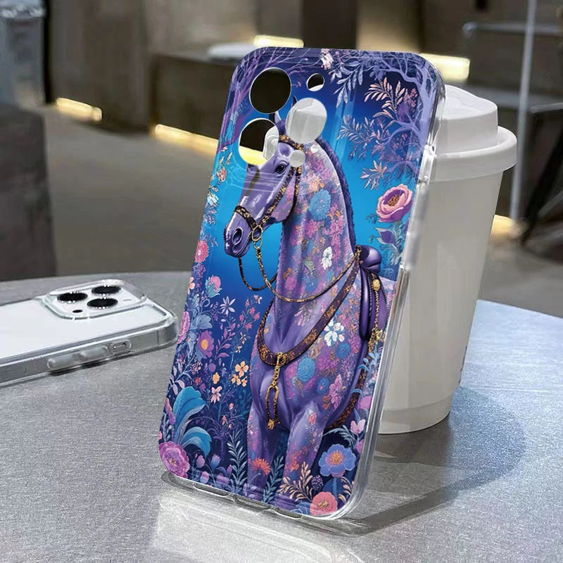 Golden Horse Diamond Printed Phone Case For iPhone