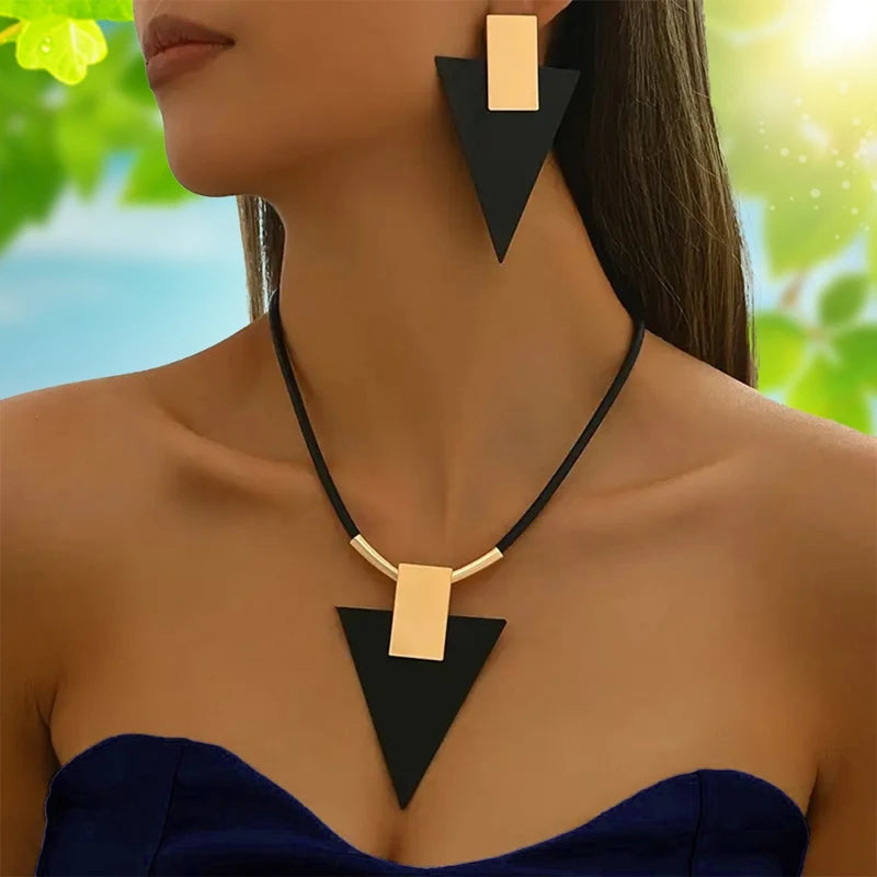 3pc/set Large Round Earrings Collar Necklace Set