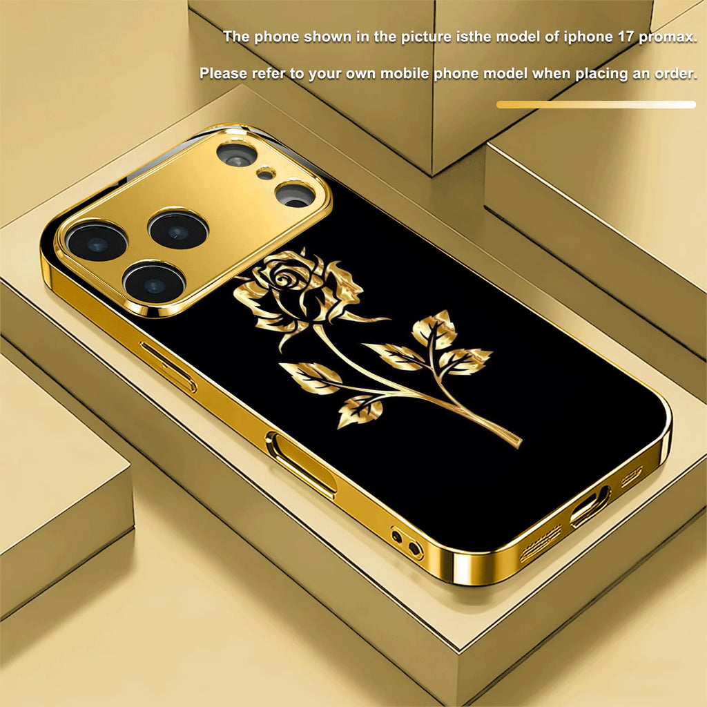 Electroplated Glass Rose Pattern Hard Shell Phone Case For iPhone