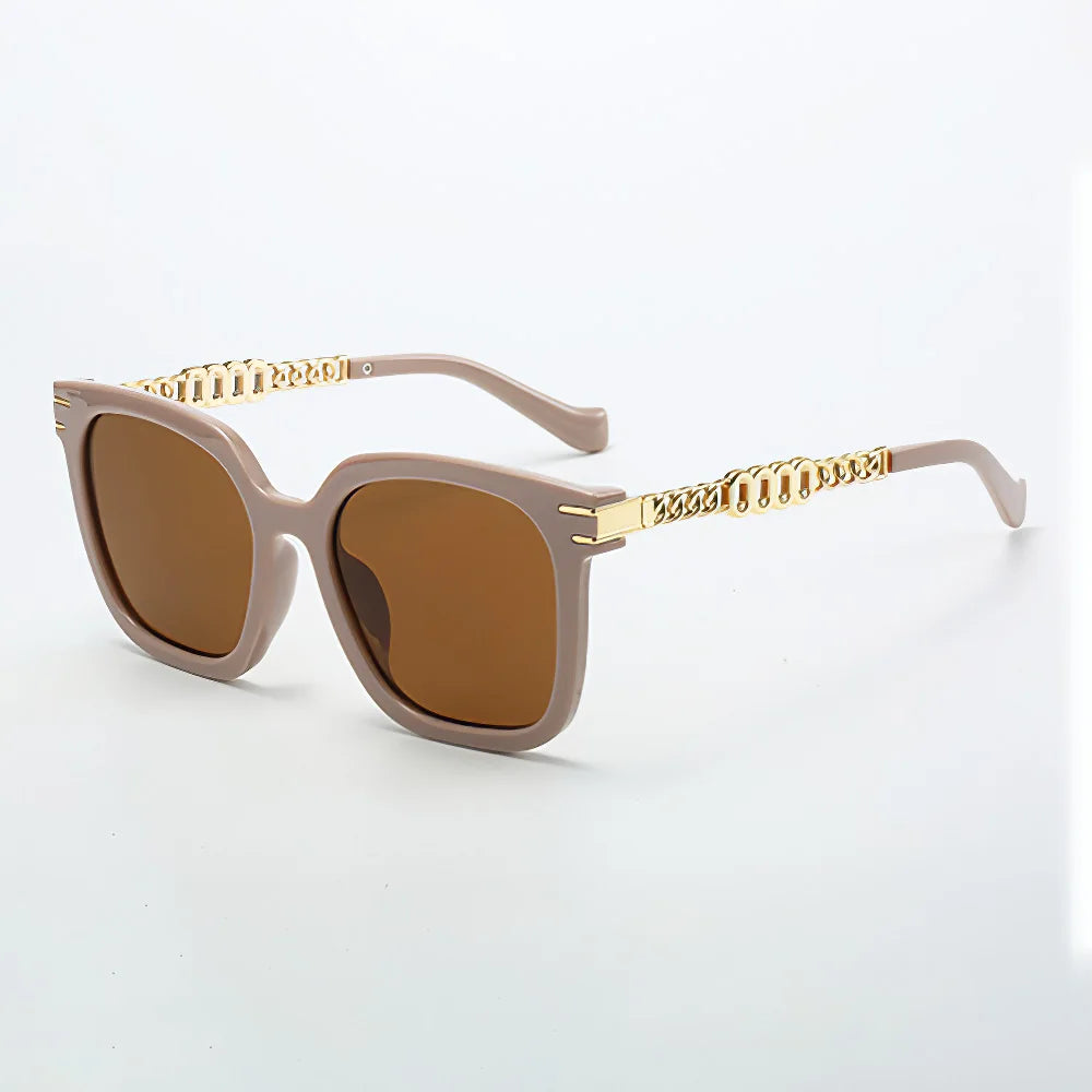 Vintage Golden Chain Embellished Black Square Sunglasses