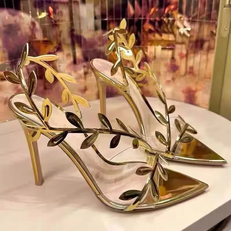 Women’s Floral Pointed Toe Sandals – Elegant Summer Flat Slip-On Shoes