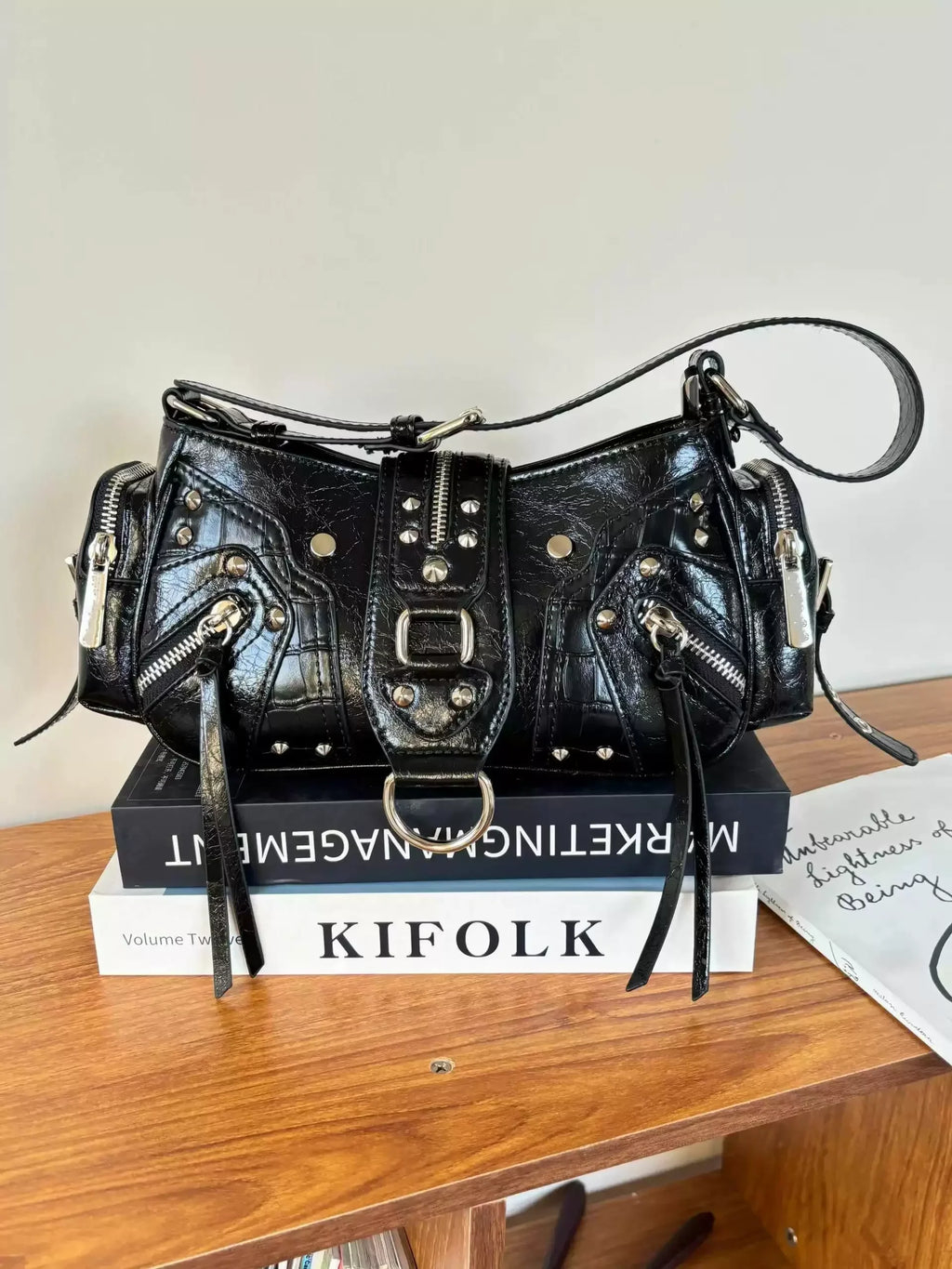 Women’s Studded PU Leather Shoulder Bag