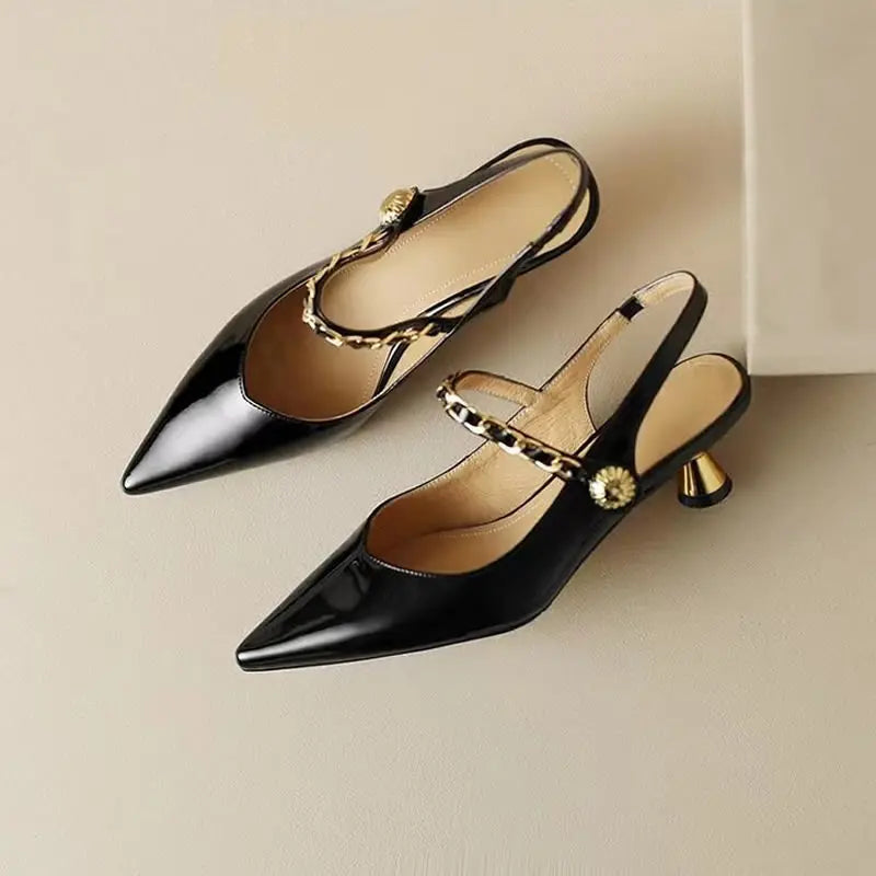 Women’s Rhinestone Slingback Mid Heel Pumps