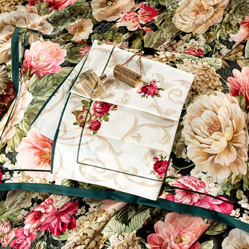  Vintage Chic Blooming Flowers Jacquard Bedding Set