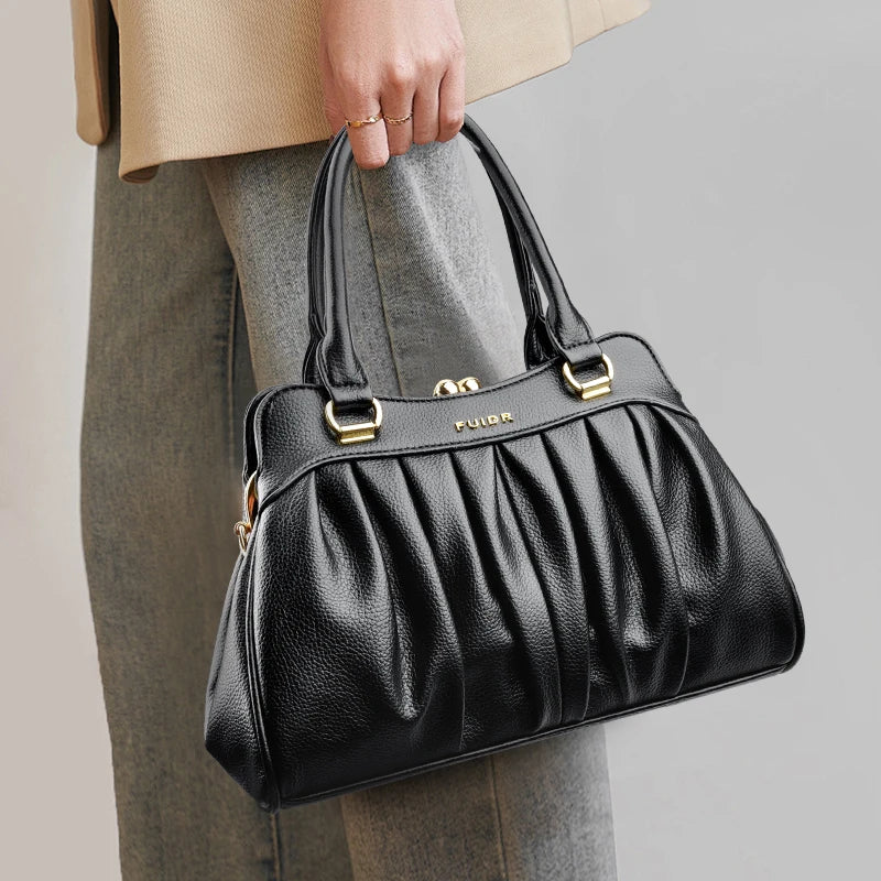 Vintage Style Clip Buckle Multi Pocket Women's Handbag
