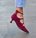 Suede Pointed Toe T-shaped Women's Shoes With Back Zip