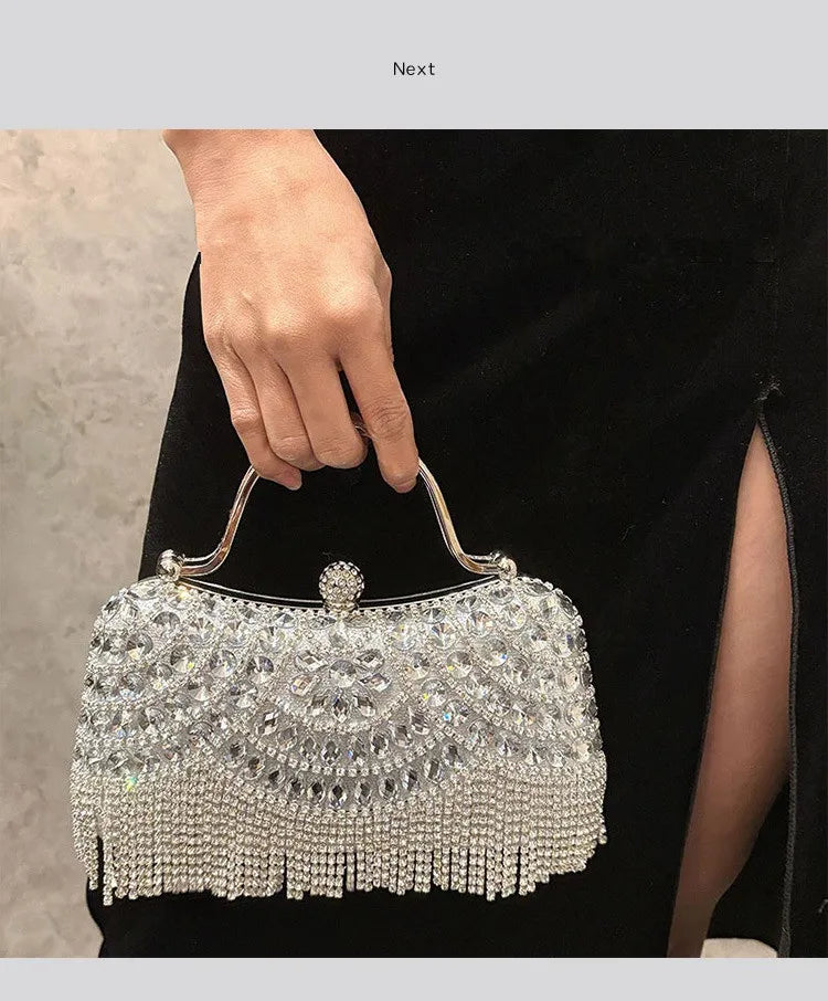 Diamond Evening Gold Clutch Tassel Bag