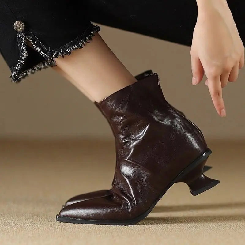 Women’s French Retro Pointed Toe Ankle Boots