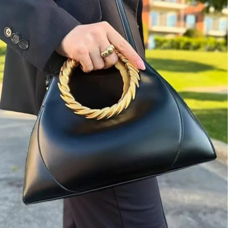 Metal Embossment Round Handle Clutch Bag