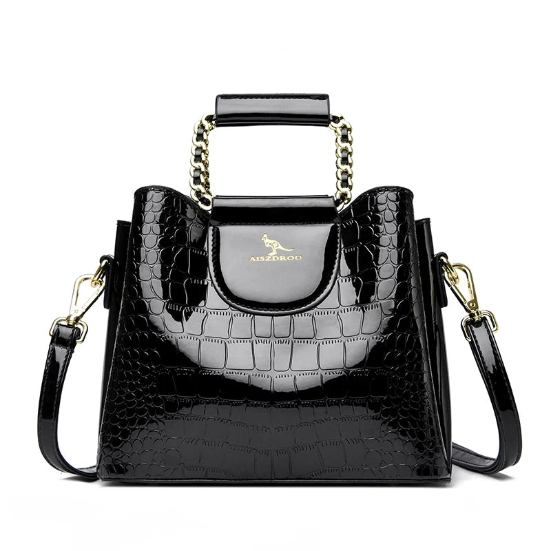 Alligator Patent PU Leather Shoulder Bag