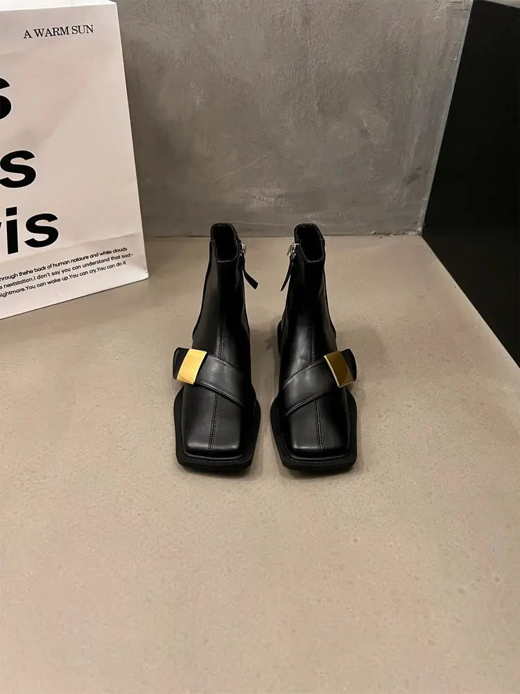 Women’s Square Toe Ankle Boots with Side Zipper