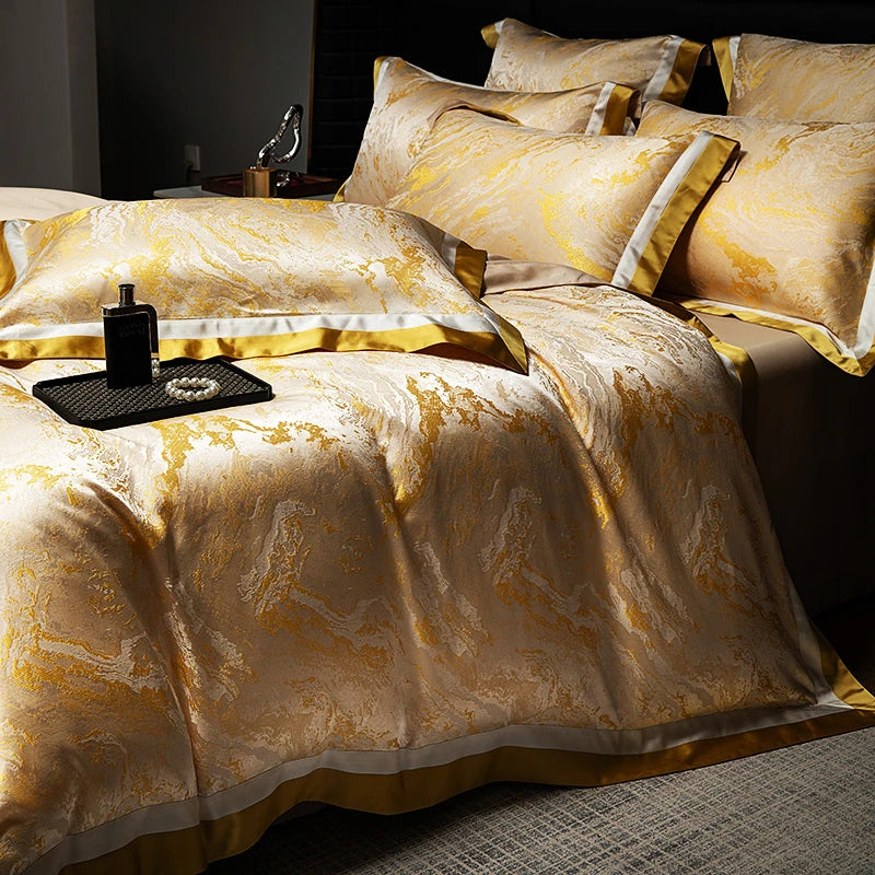 Luxury Black Gold Satin Jacquard Bedding Set 1000TC Cotton