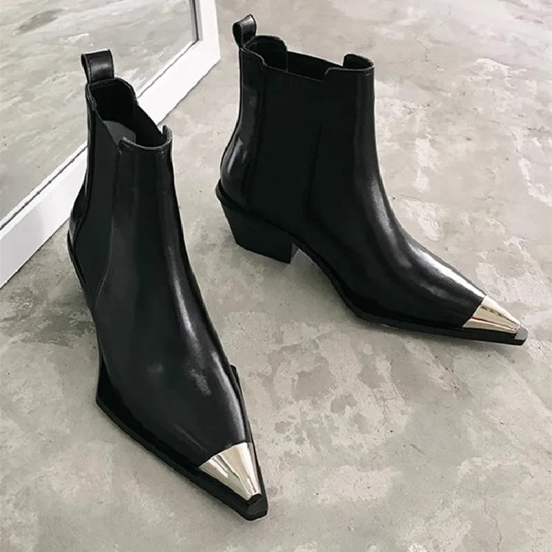 Pointed Metal Pointed Toe Chelsea Ankle Boots With Side Zipper
