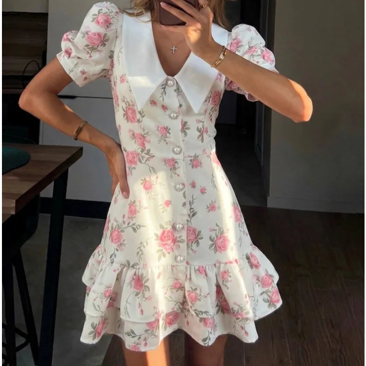 Women’s Floral Mini Dress Short Sleeve Lapel Style