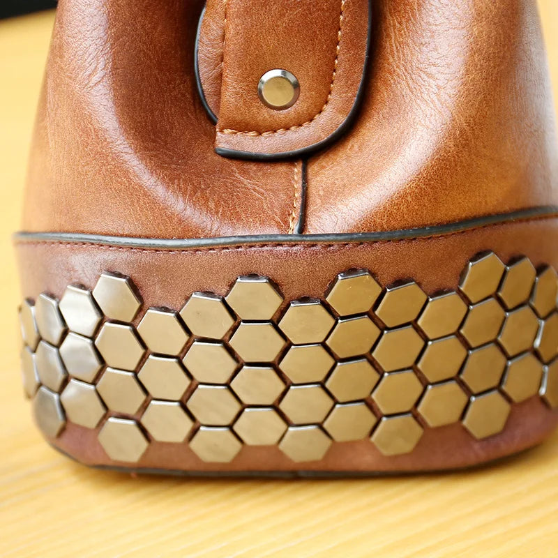 Rivet Leather Shoulder Handbag