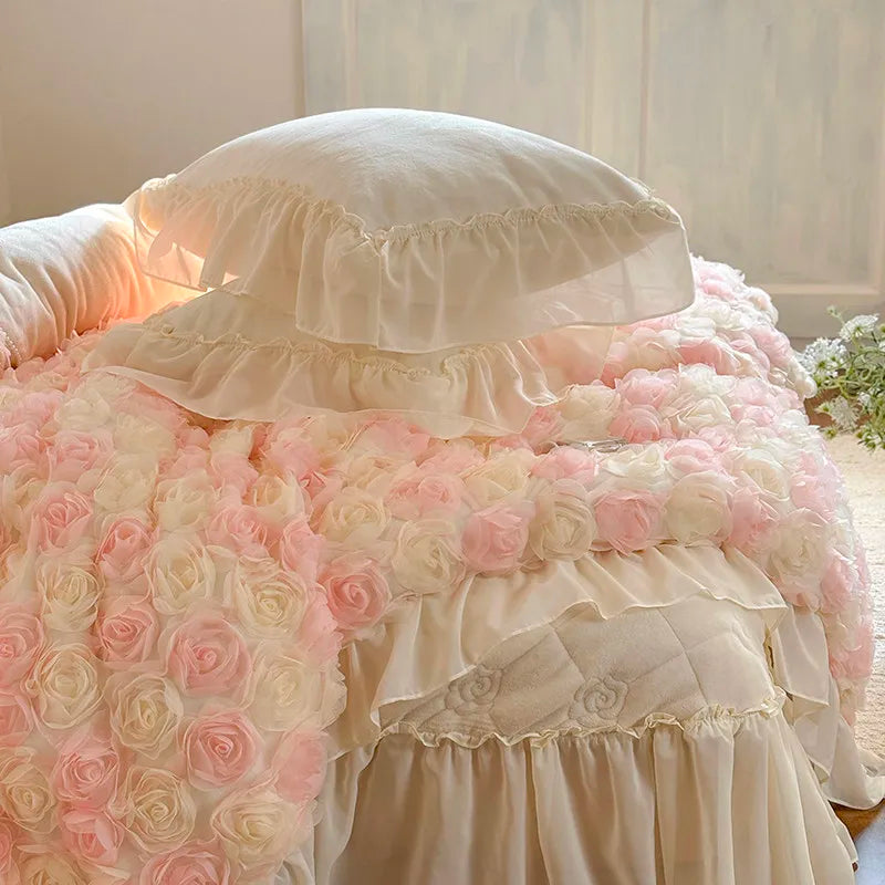 Luxurious  Velvet 3D Roses Bedding Set