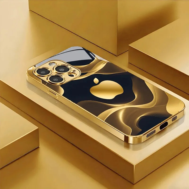 Gilded Fluid Gold Metallic Paint Glass Phone Case for iPhone