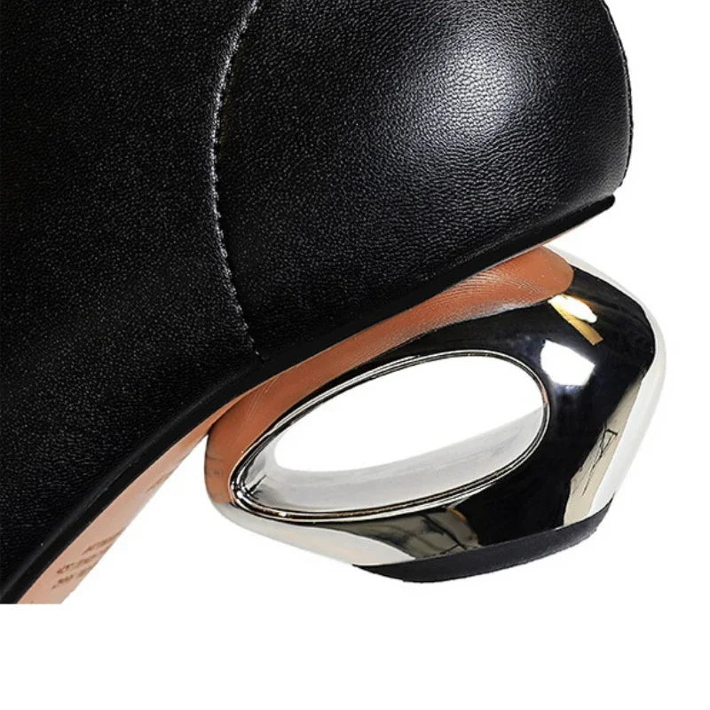 Metal Pointed Toes Ankle  Boots With Hollow Heel Iron Head