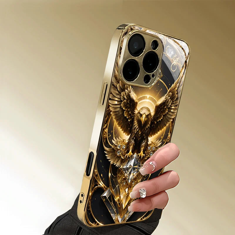 Eagle Gold Electroplated Glass TPU Phone Case For iPhone