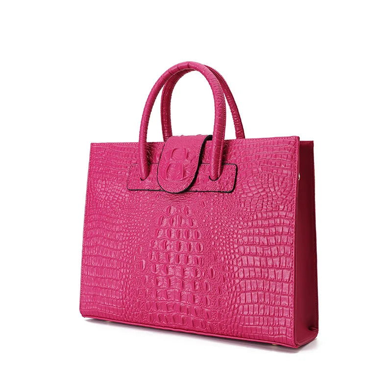 Large Crocodile Pattern Genuine Leather Shoulder Bag