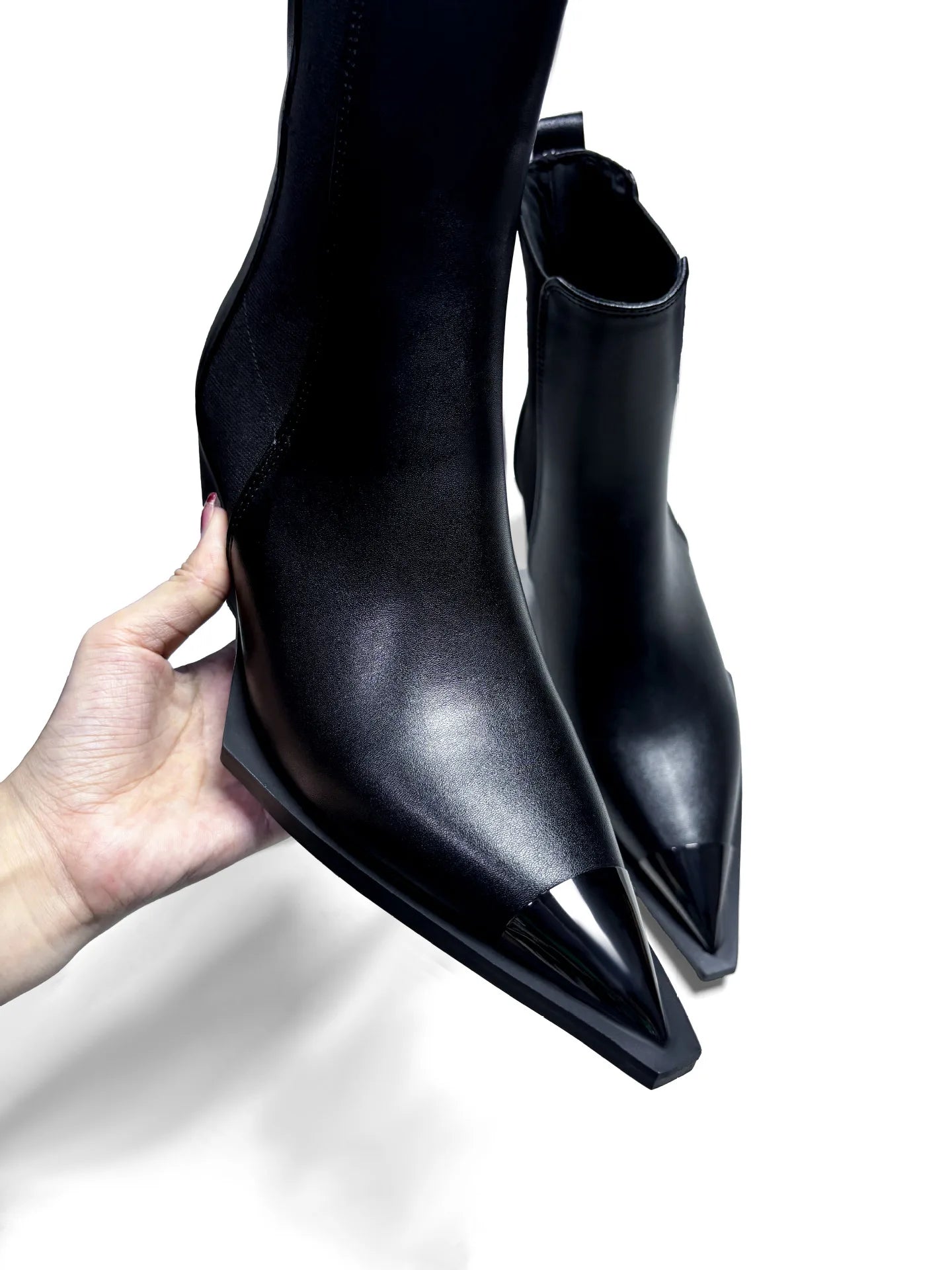 Pointed Metal Pointed Toe Chelsea Ankle Boots With Side Zipper