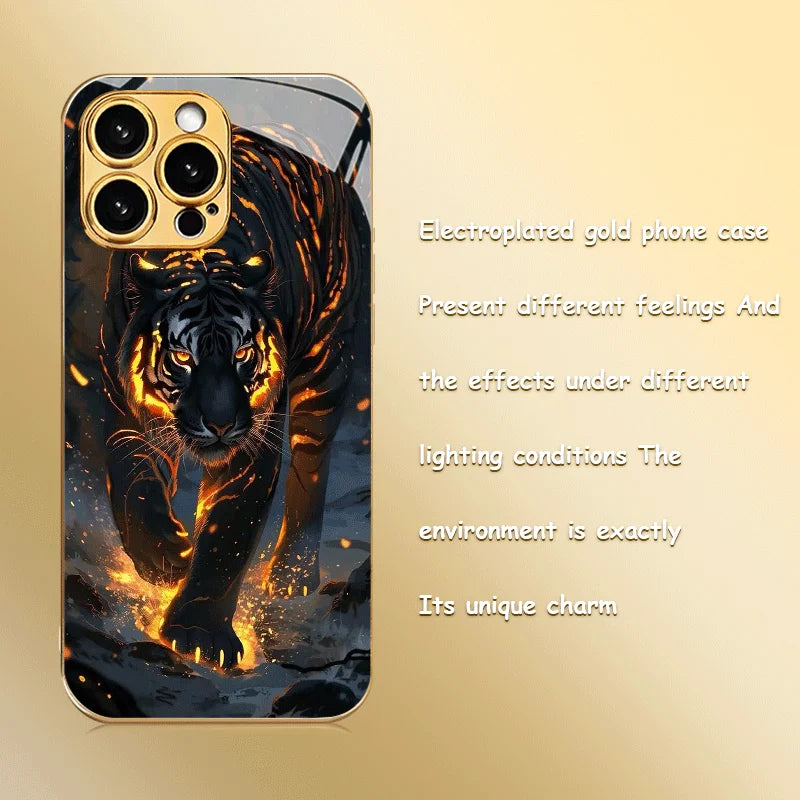 Electroplated Gold Glass Black Panther Phone Case for iPhone