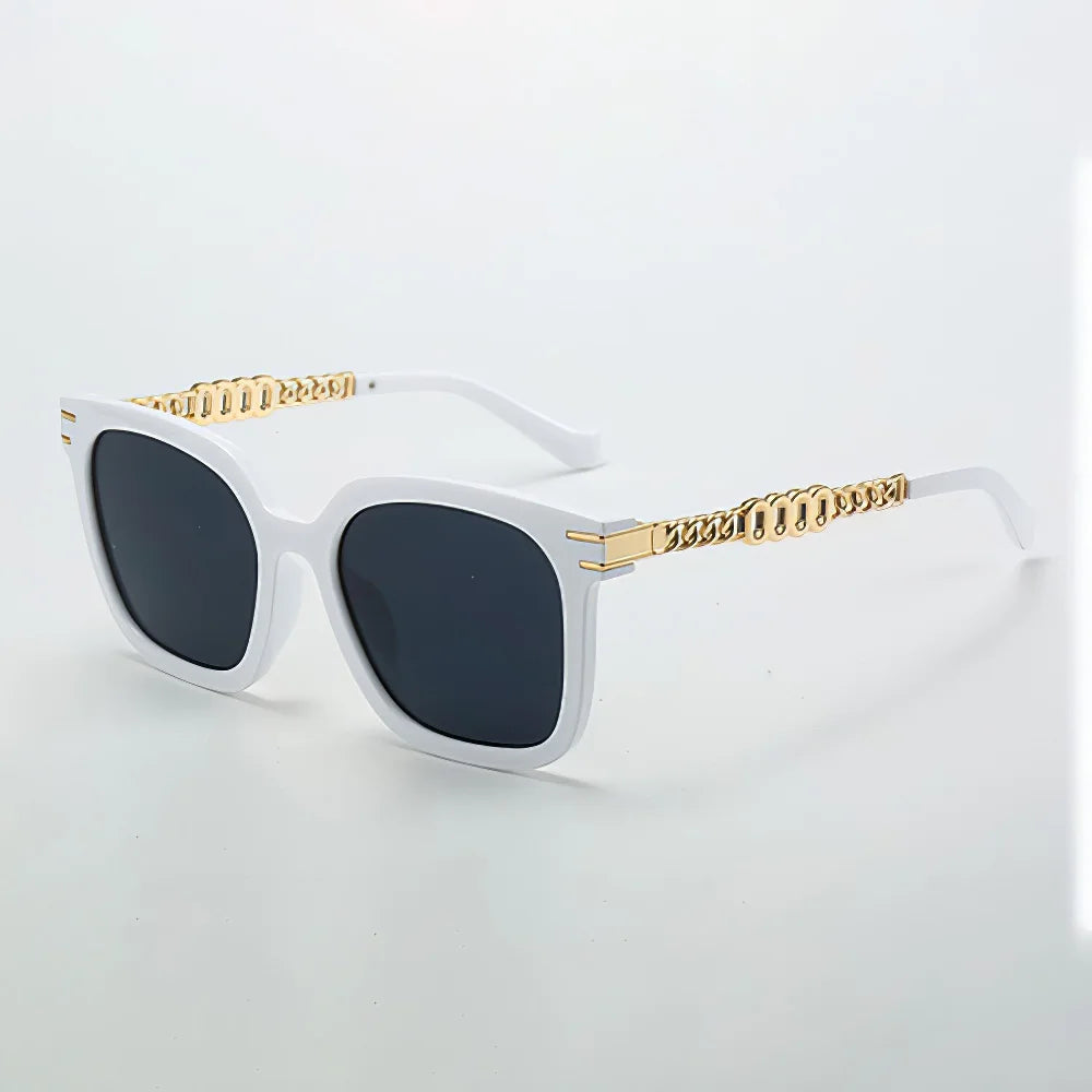 Vintage Golden Chain Embellished Black Square Sunglasses