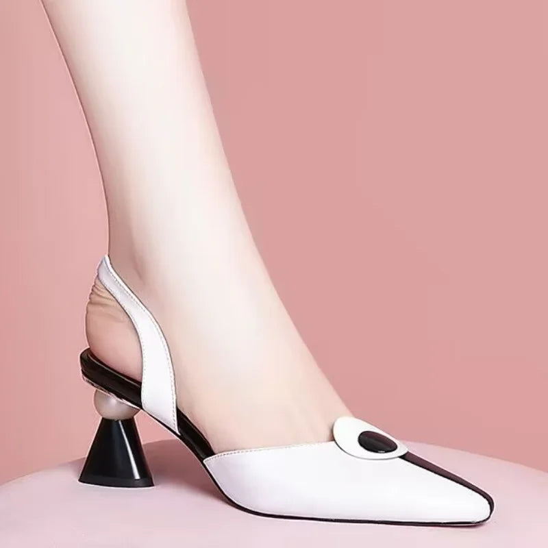 Multi Color Black Pu Leather Slip on Square Heel Pumps