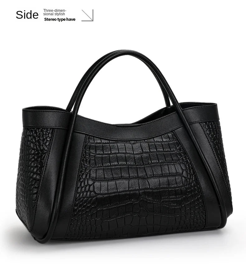 Oversized Crocodile Pattern Leather Tote Shoulder Bag