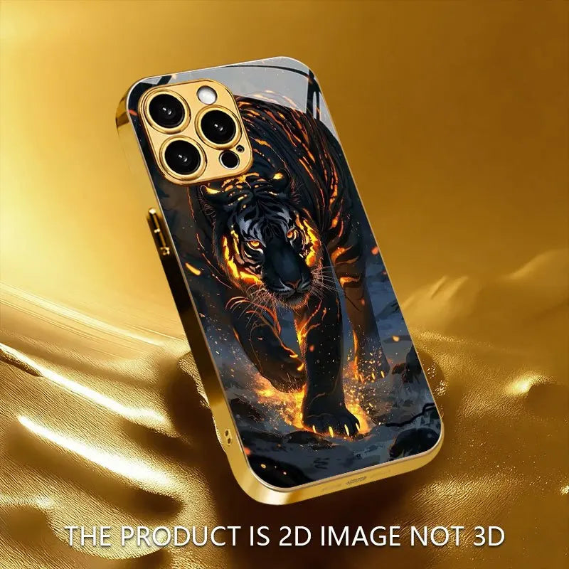 Electroplated Gold Glass Black Panther Phone Case for iPhone