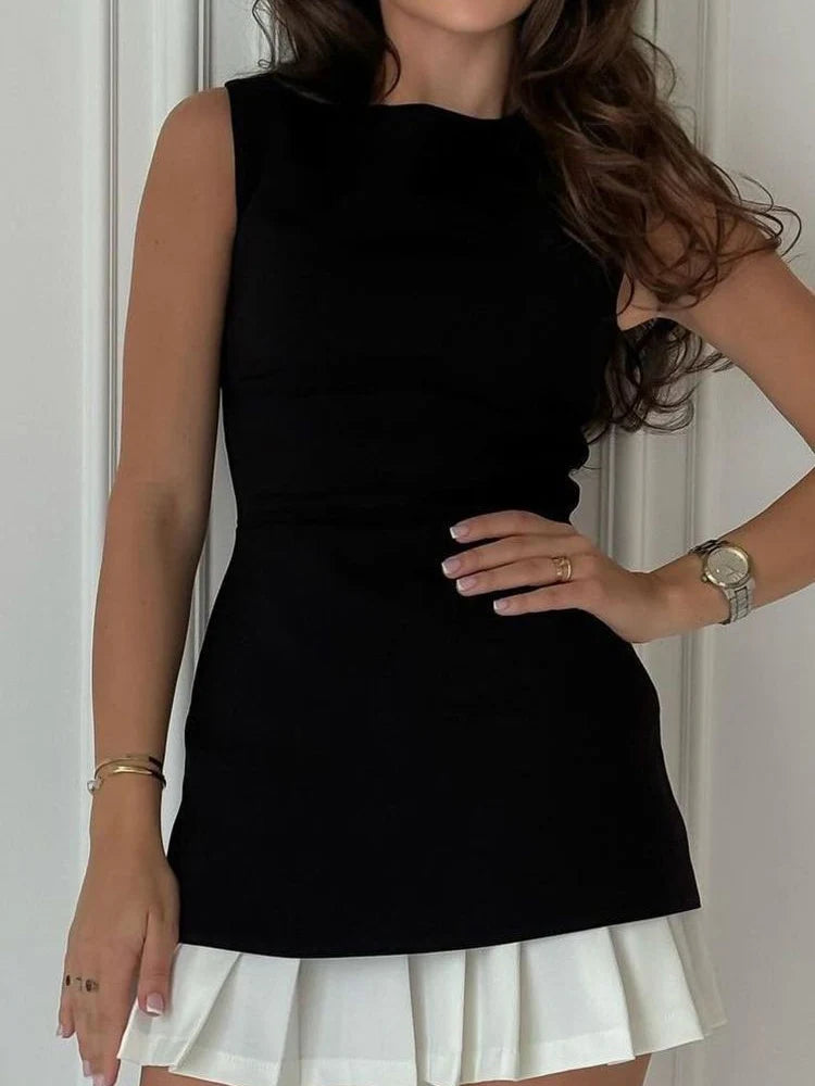 Women’s Elegant Pleated Slim Sleeveless Short Dress