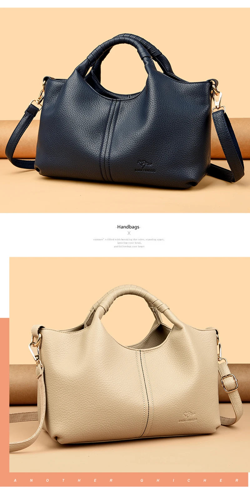 Leather Diagonal Crossbody Tote Bag