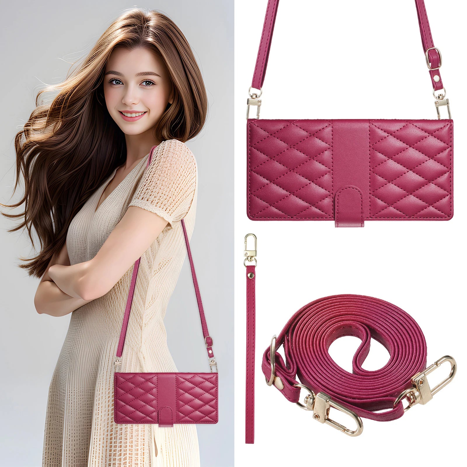 Crossbody Leather Phone Case for Samsung Galaxy – Lanyard Card Wallet Cover