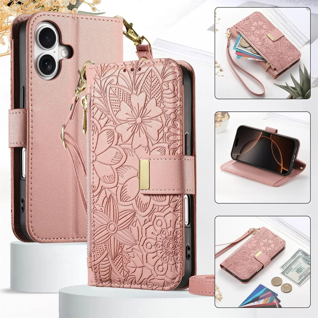 Leather Zipper Wallet Crossbody iPhone Case