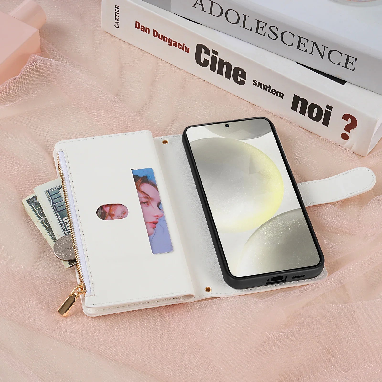 Samsung Galaxy Crossbody Leather Case with Zipper Wallet & Card Holder