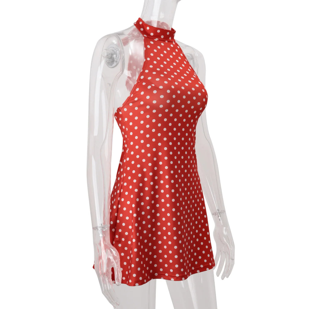 Women’s Polka Dot Off-Shoulder Sleeveless Mini Dress
