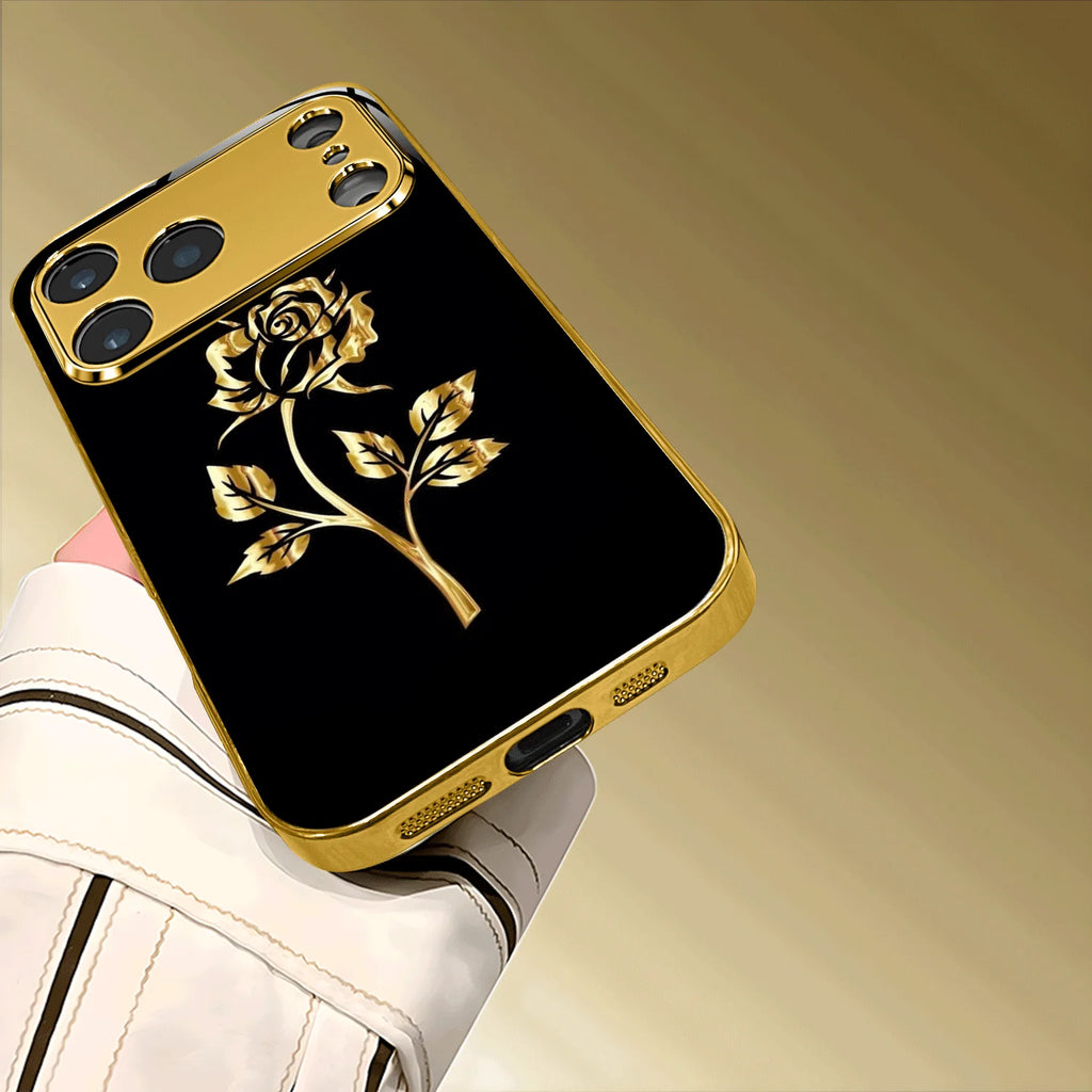 Electroplated Glass Rose Pattern Hard Shell Phone Case For iPhone