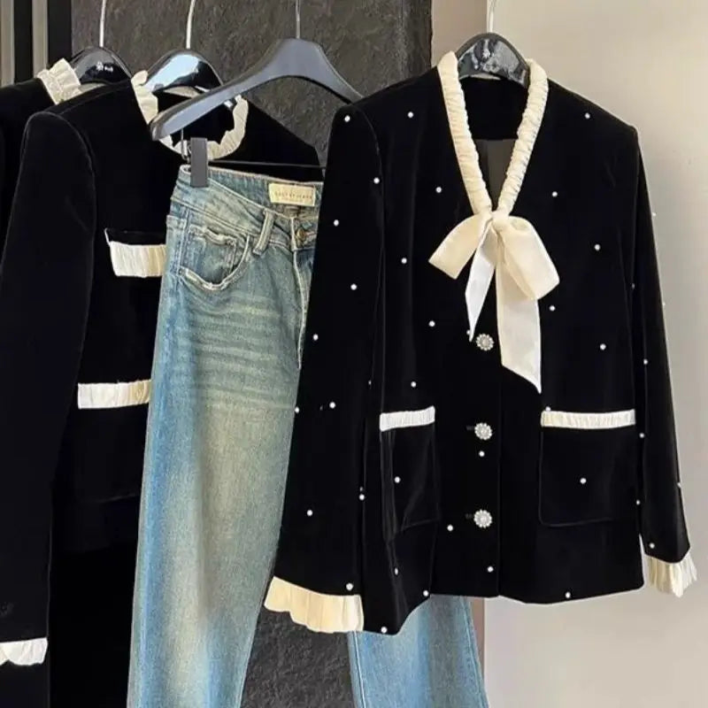 Elevated Pearl Beading Velvet Jacket