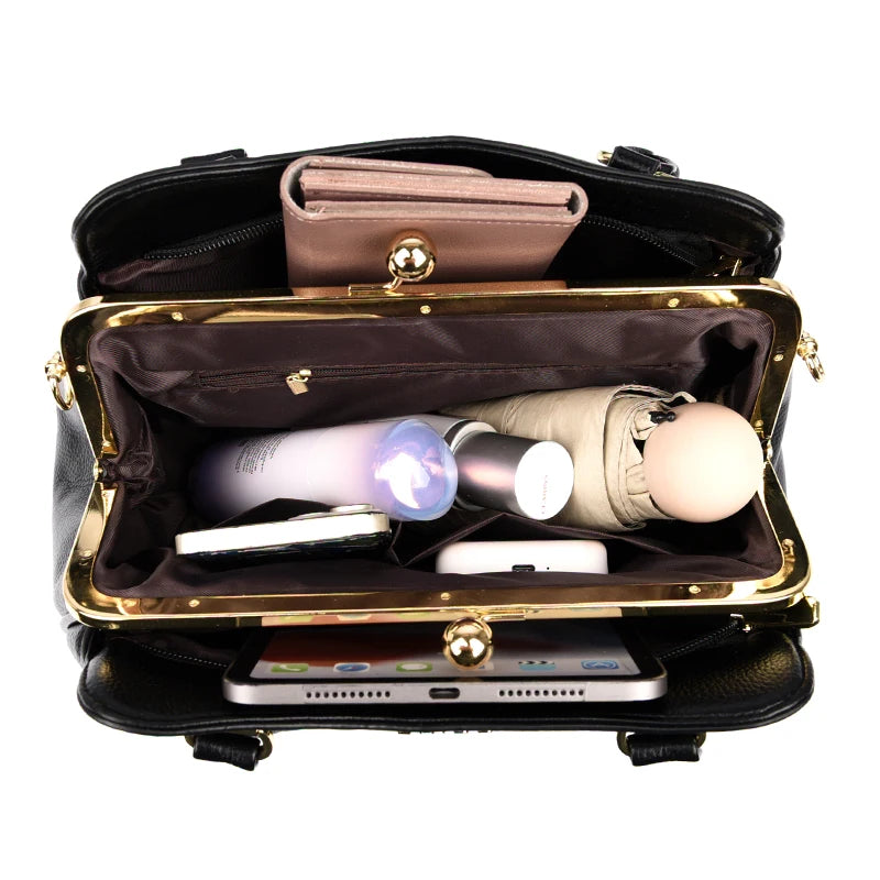 Vintage Style Clip Buckle Multi Pocket Women's Handbag