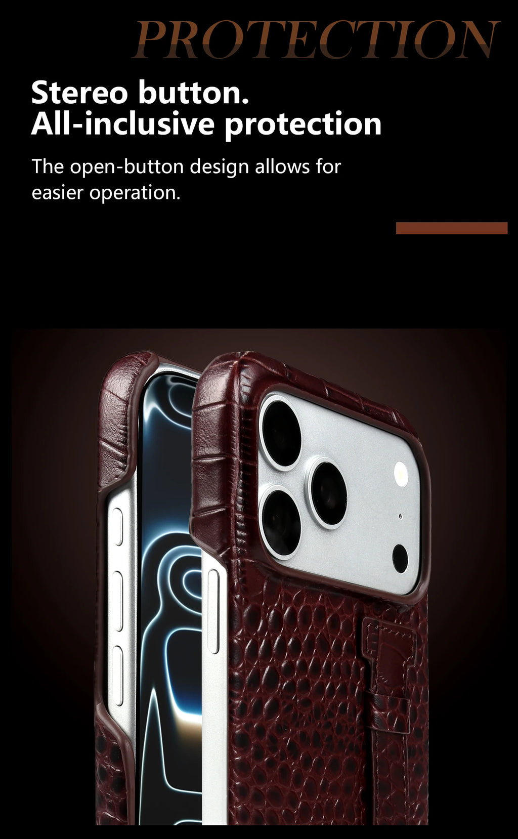 Genuine Leather Case with Wrist Strap & Kickstand for iPhone
