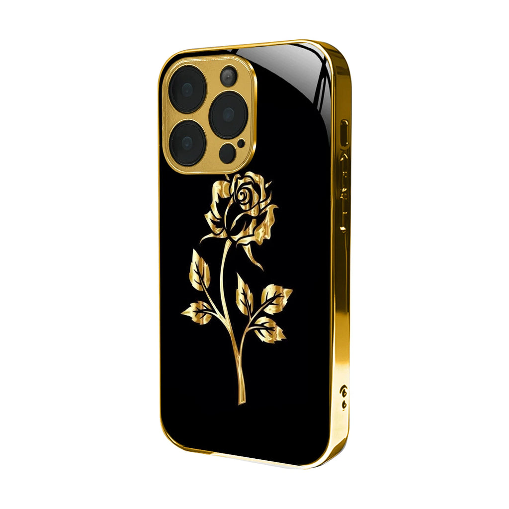 Electroplated Glass Rose Pattern Hard Shell Phone Case For iPhone