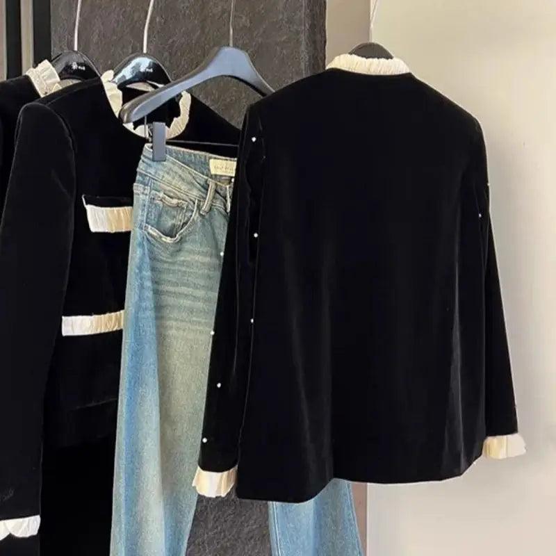 Elevated Pearl Beading Velvet Jacket