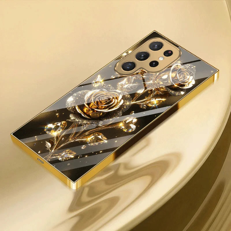 Rose Phone Case for Samsung Galaxy – Electroplated Glass TPU Shockproof Cover